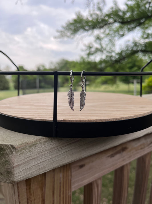 Silver Feather Huggie Hoops
