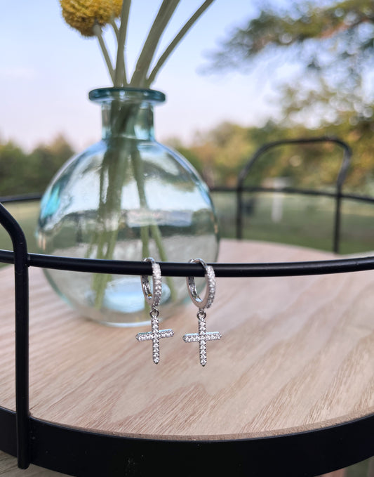 Silver Cross Huggie Hoops