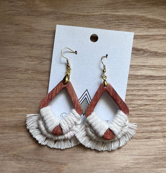 Cream Wooden Teardrop Earrings