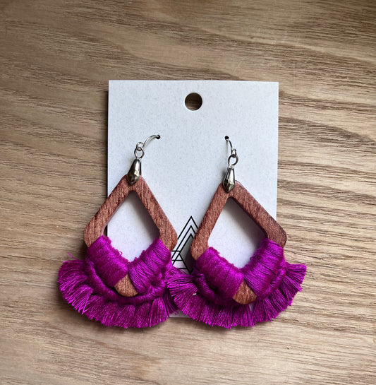 Fuchsia Wooden Teardrop Earrings