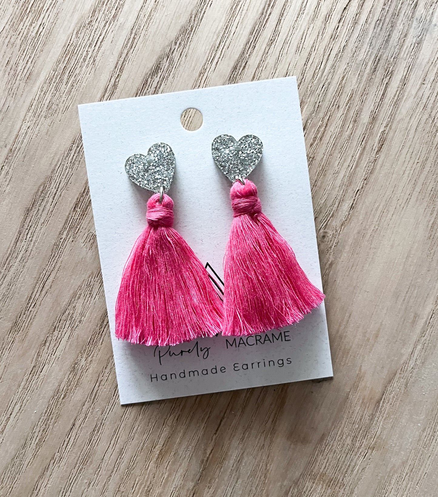 Silver & Hot Pink Tassel Studs