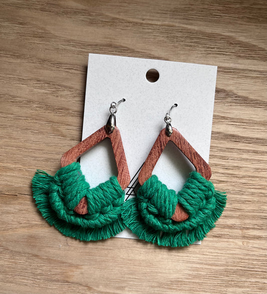 Emerald Wooden Teardrop Earrings